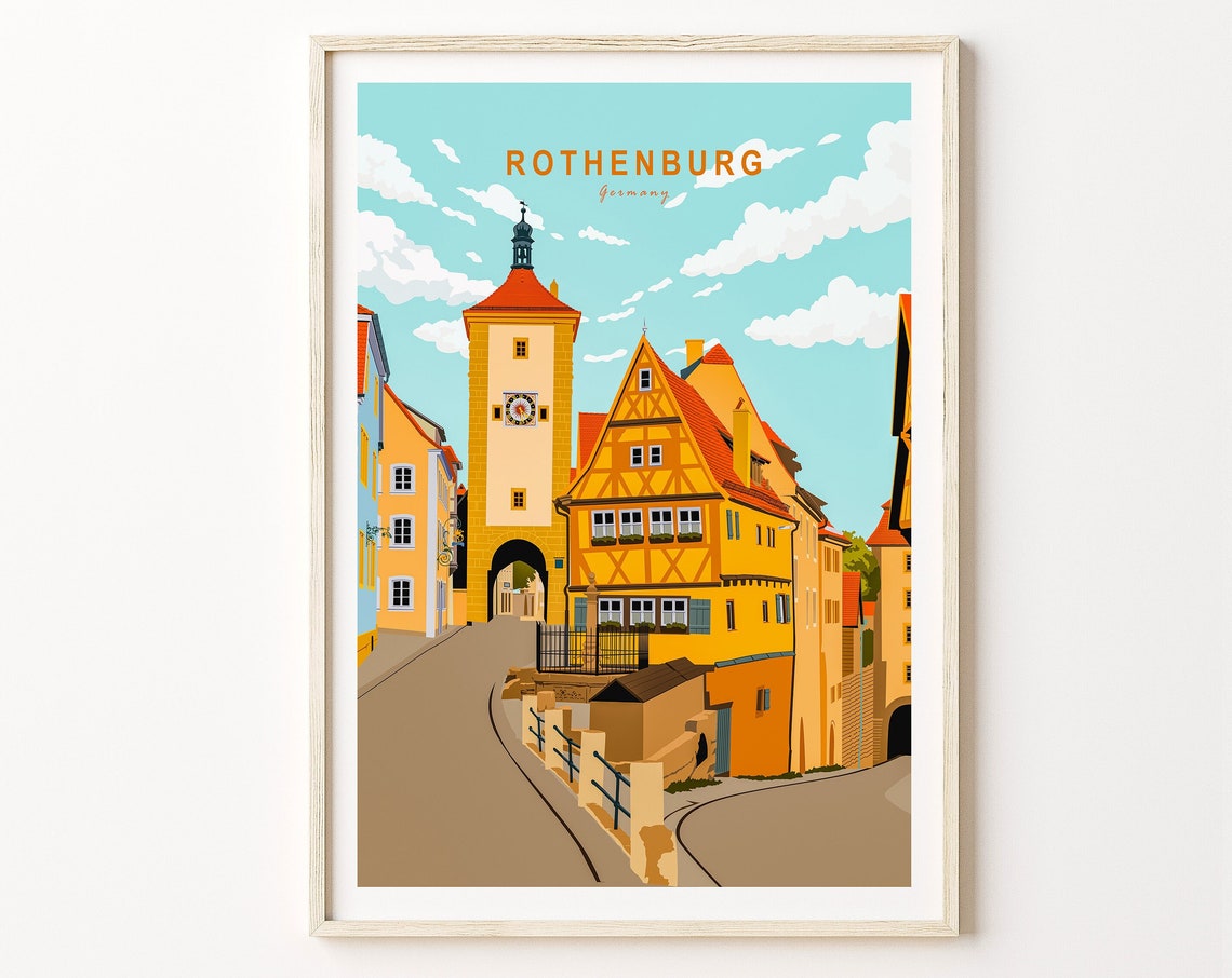 Rothenburg Ob Der Tauber Germany Travel Poster Rothenburg City Print Rothenburg Germany Wall Art Custom Germany Travel Wall Decor