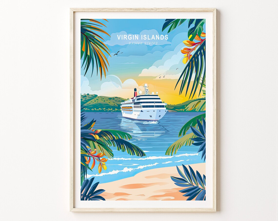 US Virgin Islands Cruise Ship Tropical Beach Day Travel Poster