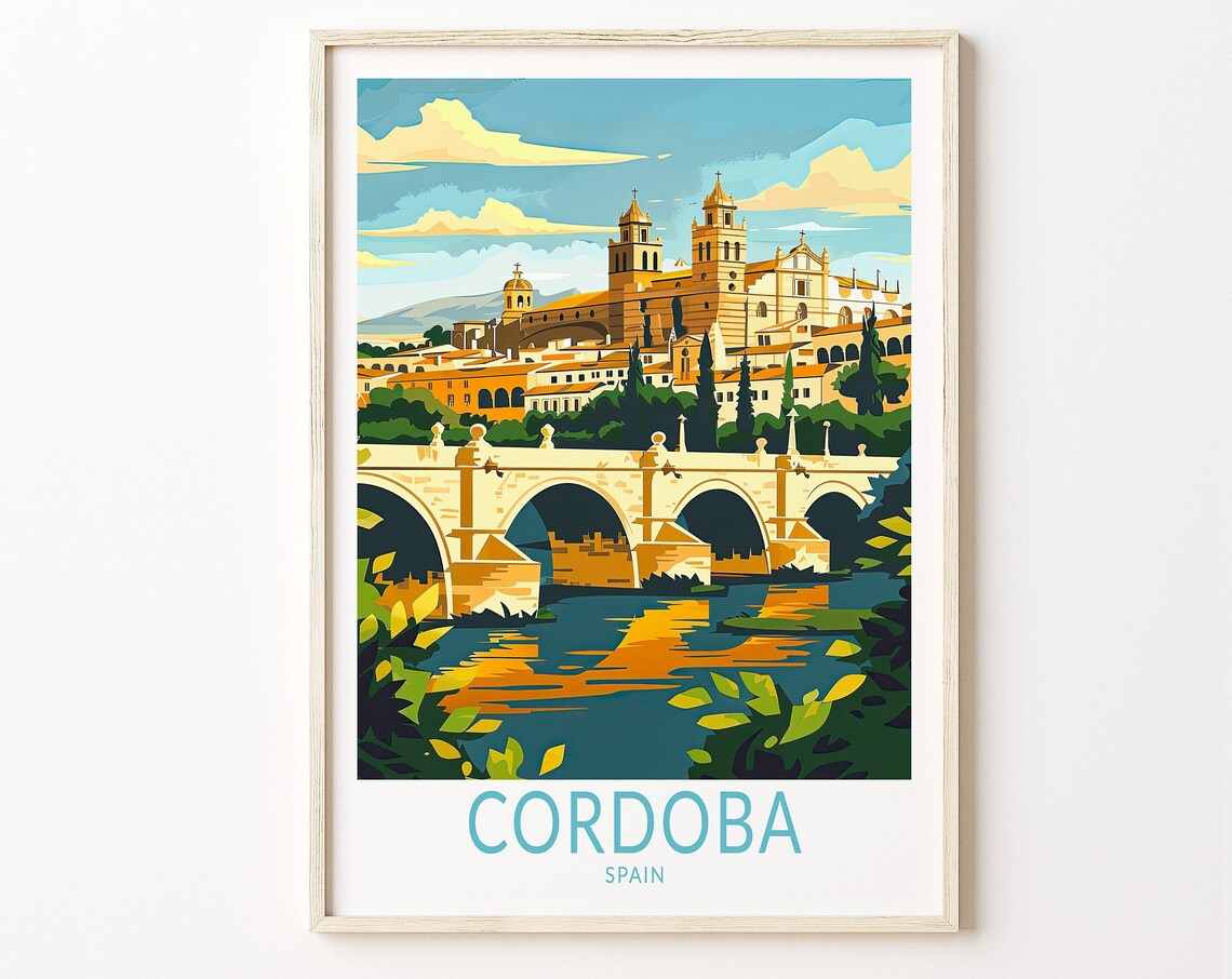 Cordoba Spain Roman Bridge Cathedral Riverside Travel Poster