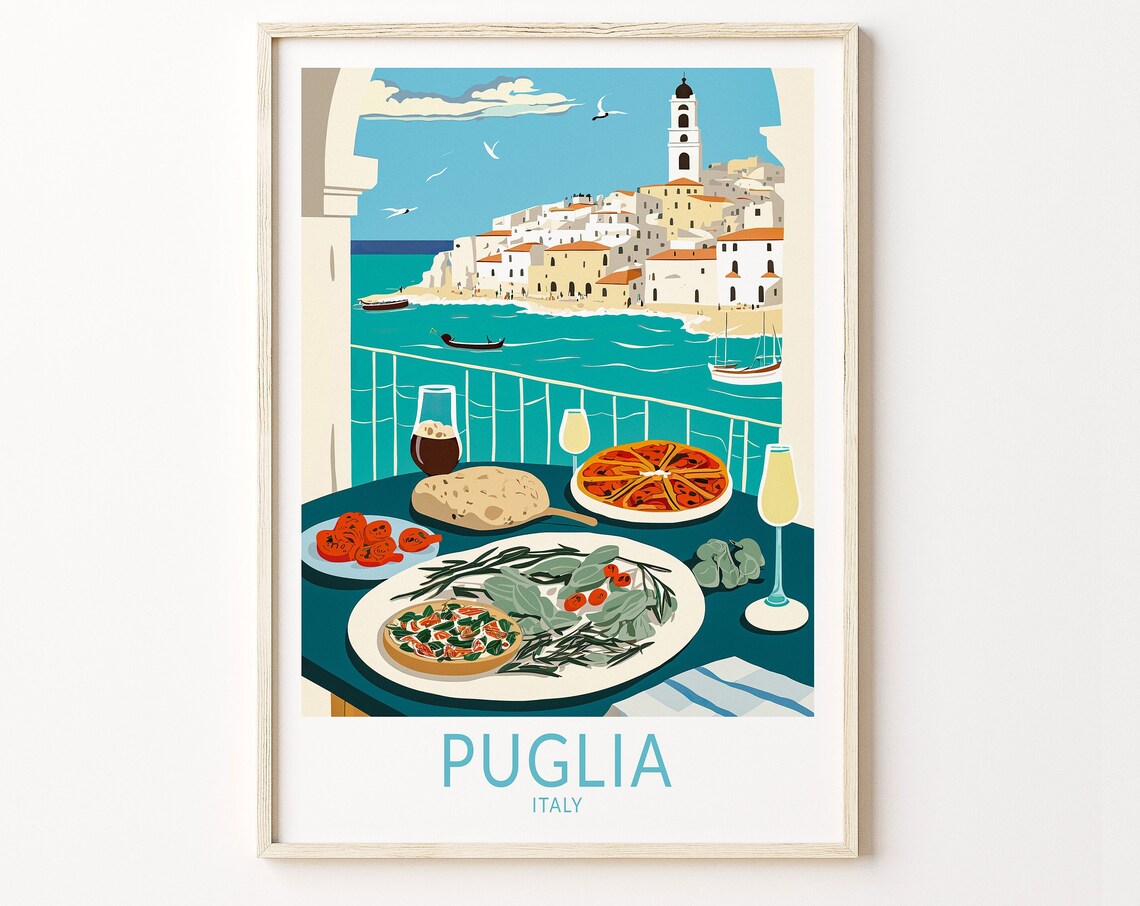 Puglia Italy Travel Poster, Italian Food Wall Art