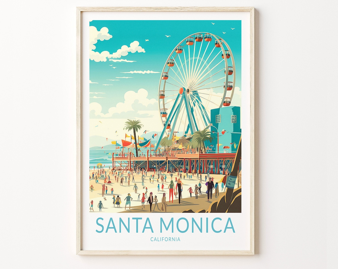 Santa Monica California Travel Poster, Los Angeles