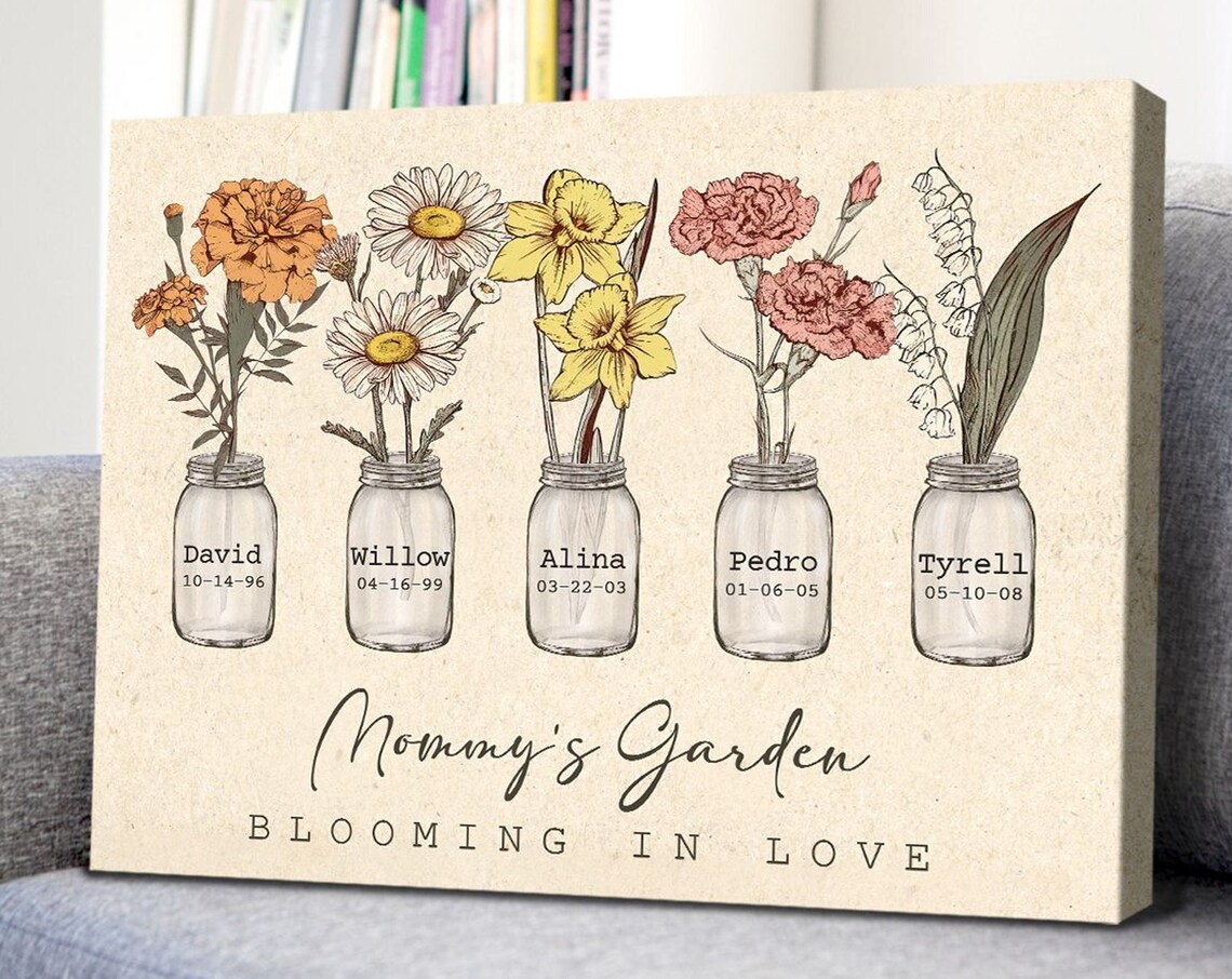 Mommy's Garden Blooming In Love Birth Month Flower Jars Print
