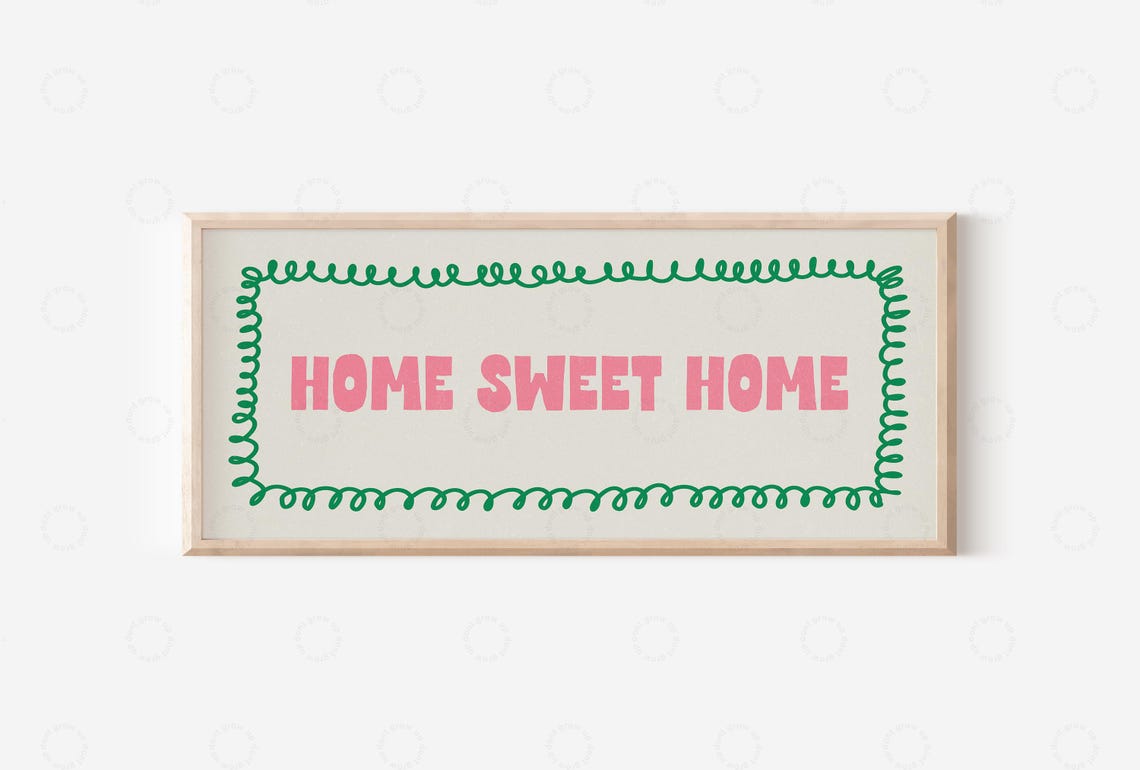 Home Sweet Home Pink Green Squiggle Panoramic Hallway Decor Poster