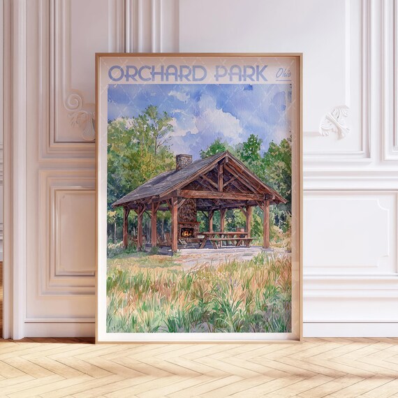 Orchard Park Ohio Rustic Picnic Pavilion Shelter Watercolor Poster