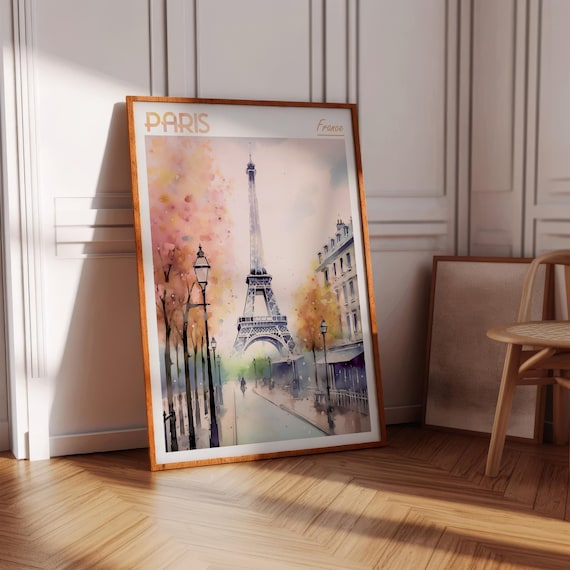 Paris Watercolor Travel Poster, World Cities Wall Art