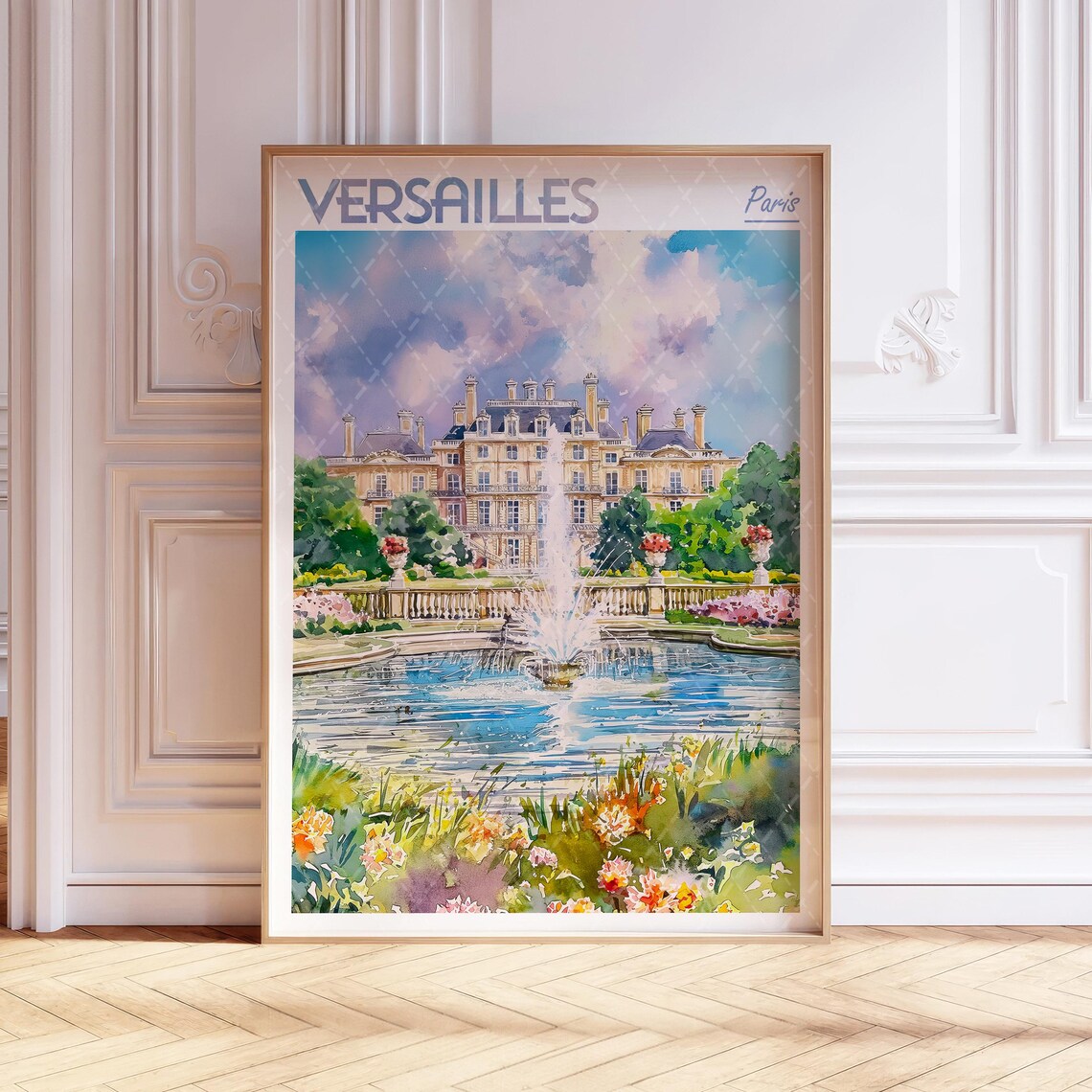 Versailles Paris Palace Gardens Fountain Watercolor Travel Poster