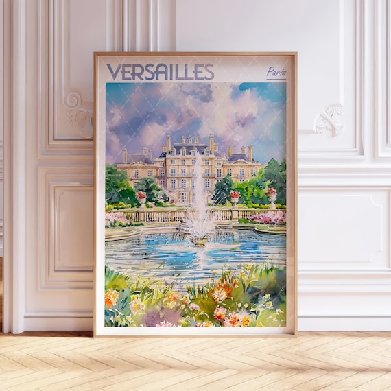Versailles Paris Palace Gardens Fountain Watercolor Travel Poster