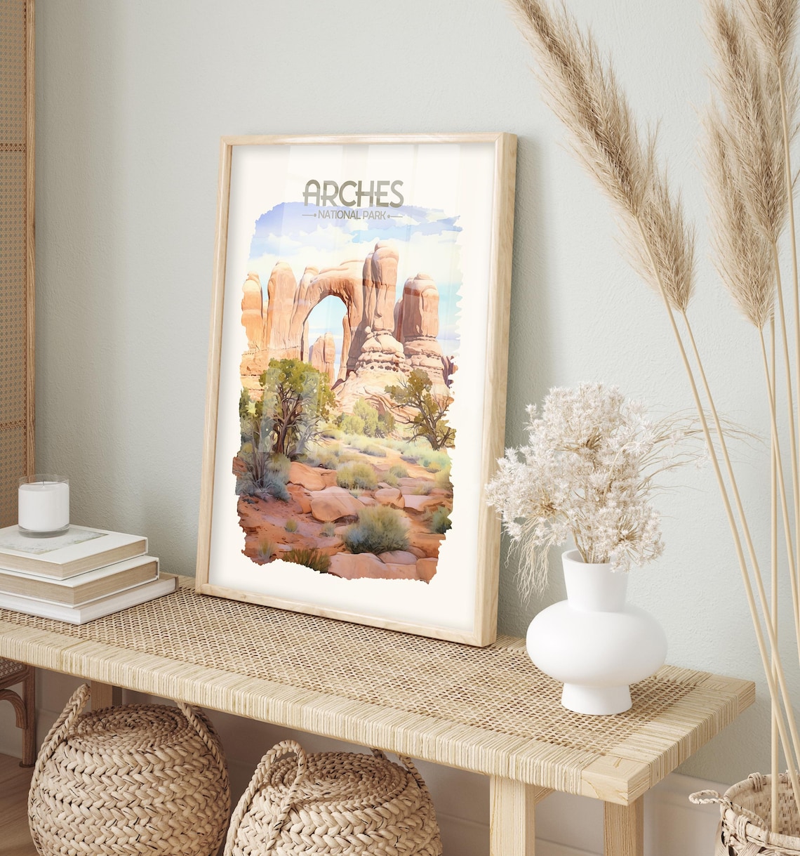 Arches National Park Red Rock Desert Sandstone Arch Watercolor Poster