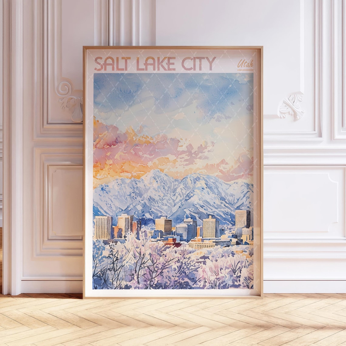 Salt Lake City Watercolor Travel Poster
