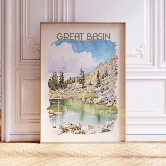 Great Basin National Park Alpine Lake Peaks Watercolor Poster