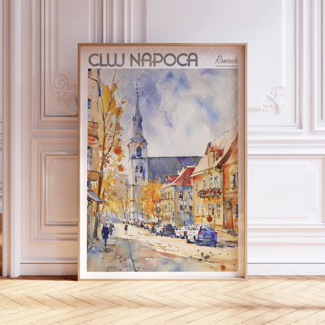 Cluj Napoca City Watercolor Poster, European Travel