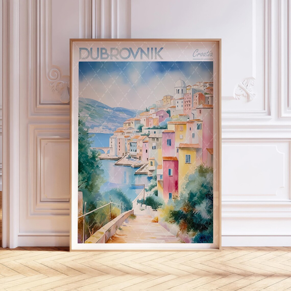 Dubrovnik City Watercolor Travel Poster, Croatia