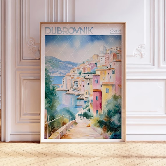 Dubrovnik City Watercolor Travel Poster, Croatia