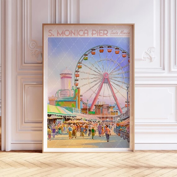 Santa Monica Pier Watercolor Travel Poster