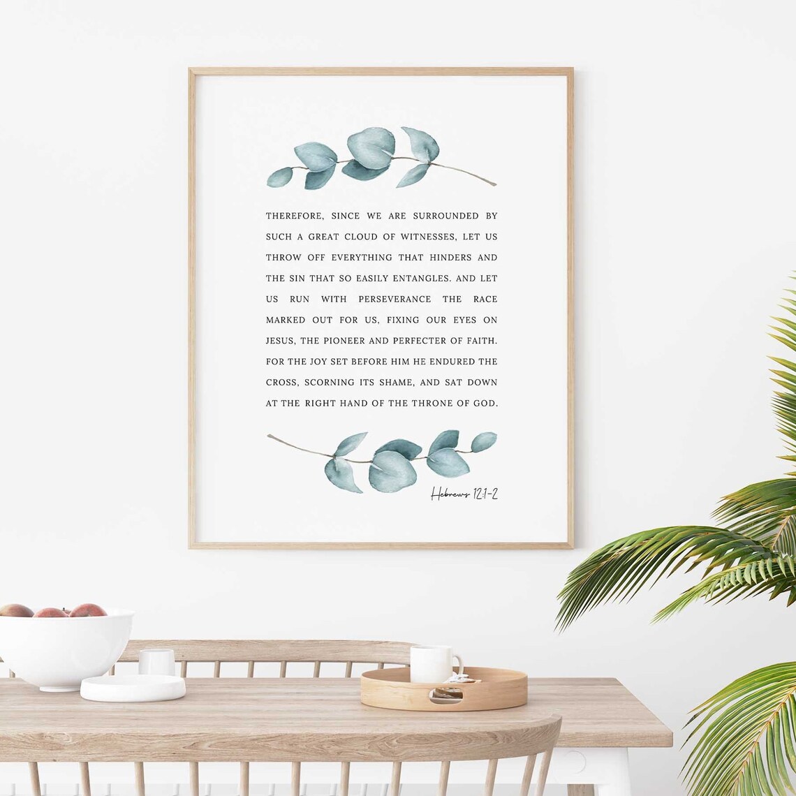 Hebrews 12:1-2 Run With Perseverance Watercolor Eucalyptus Poster - Image 3