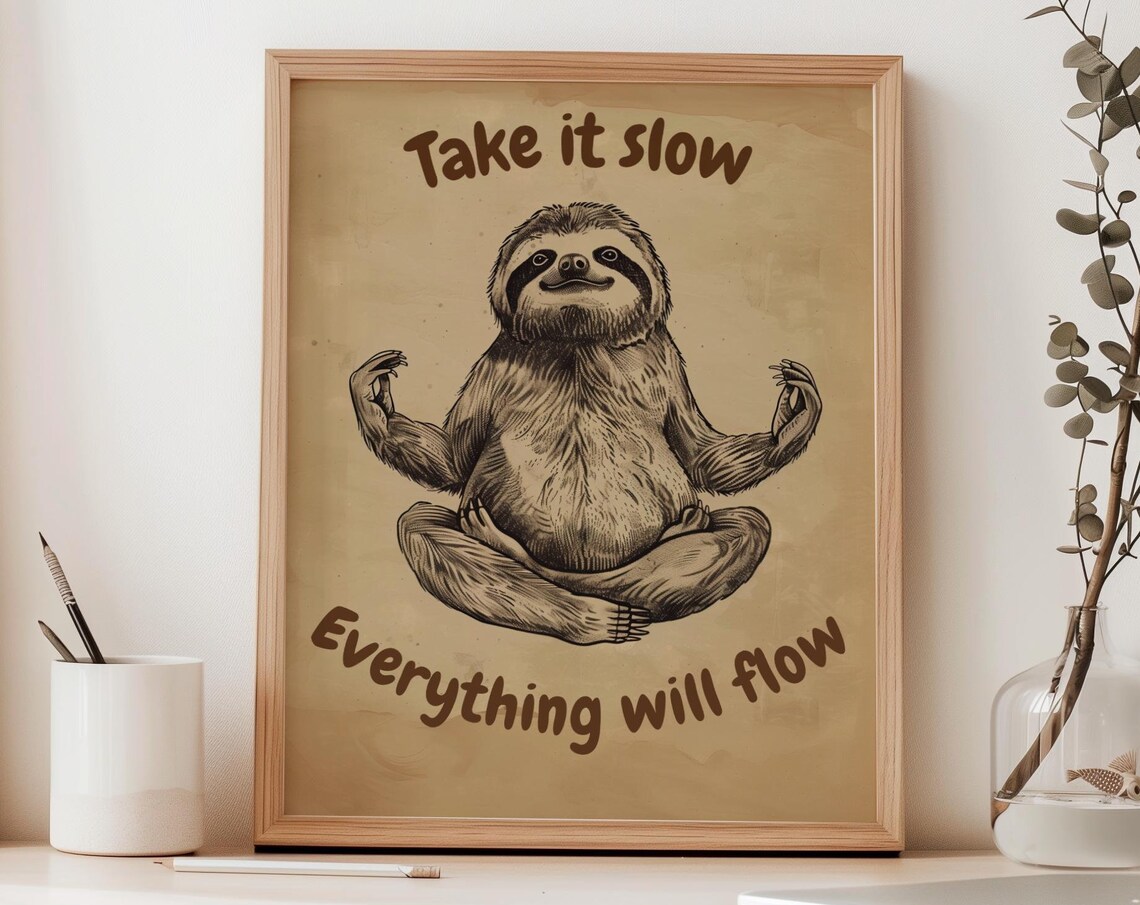 Yoga Sloth Funny Kitchen Wall Art, Cute Quote