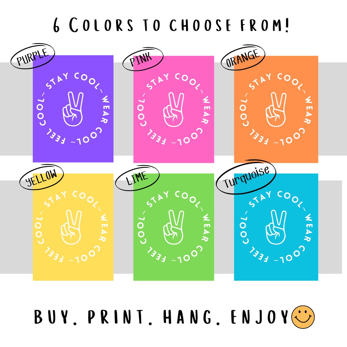 Stay Cool Wear Cool Feel Cool Peace Hand Blue Kids Room Wall Art - Image 3
