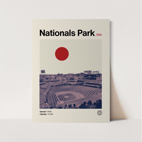 Nationals Park Retro Poster Nationals Poster Minimalist Helvetica Mid Century Modern Baseball Art Baseball Stadium Poster Washington