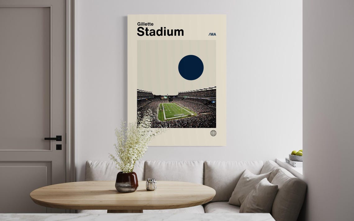 Gillette Stadium Poster Patriots Poster Minimalist Helvetica Mid Century Modern Football Art Football Stadium Poster - Image 2