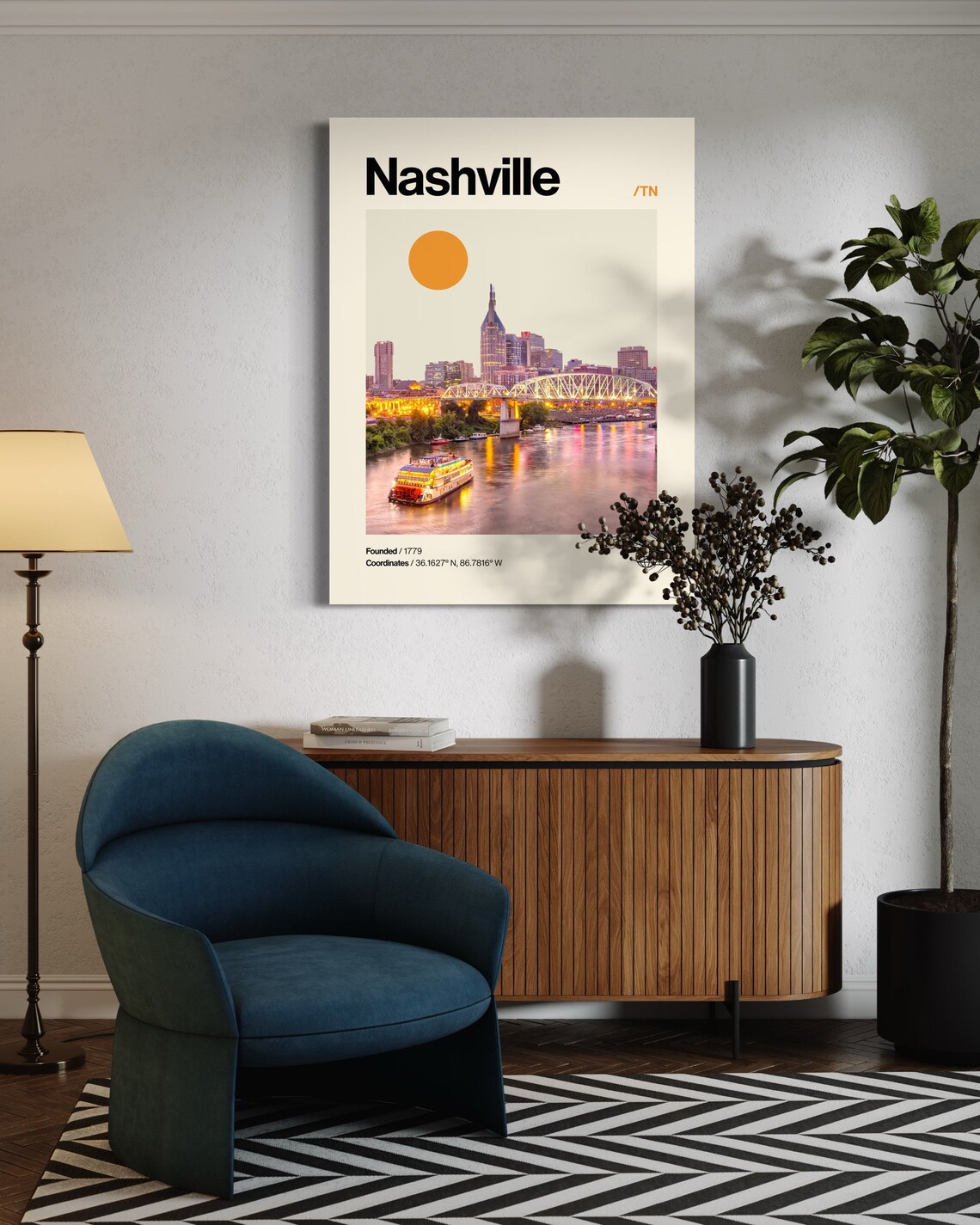 Nashville Minimalist Mid-Century Travel Poster Print - Image 2