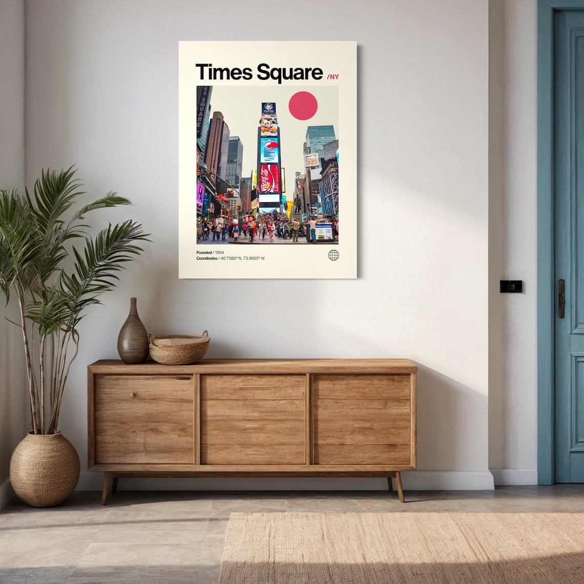 Times Square NYC Minimalist Mid Century Modern Neon Lights Poster - Image 3