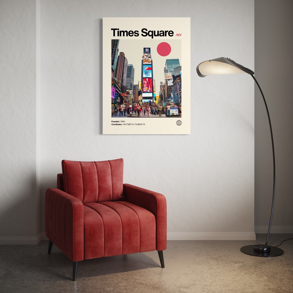 Times Square NYC Minimalist Mid Century Modern Neon Lights Poster - Image 2