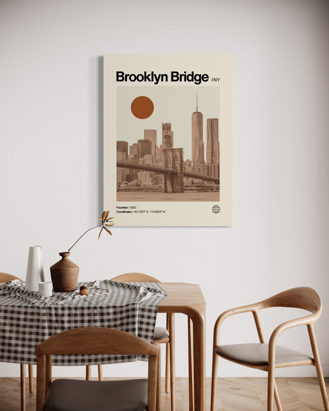 Brooklyn Bridge New York Skyline Sepia Helvetica Travel Poster - Image 2