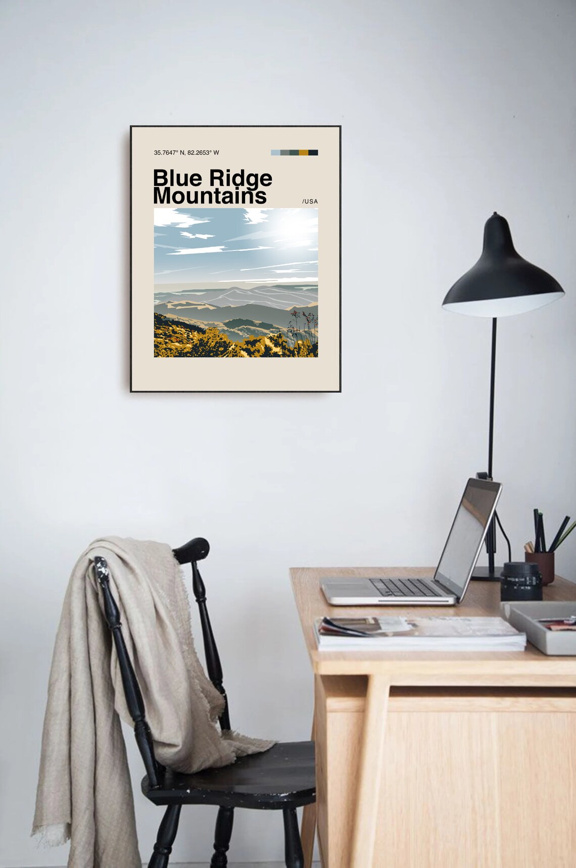 Blue Ridge Mountains Minimalist Mid-Century Art Print - Image 3