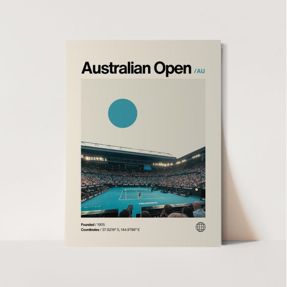 Australian Open Poster Minimalist Helvetica Mid Century Modern Australian Open Tennis Print Australian Open Wall Art Australian Open