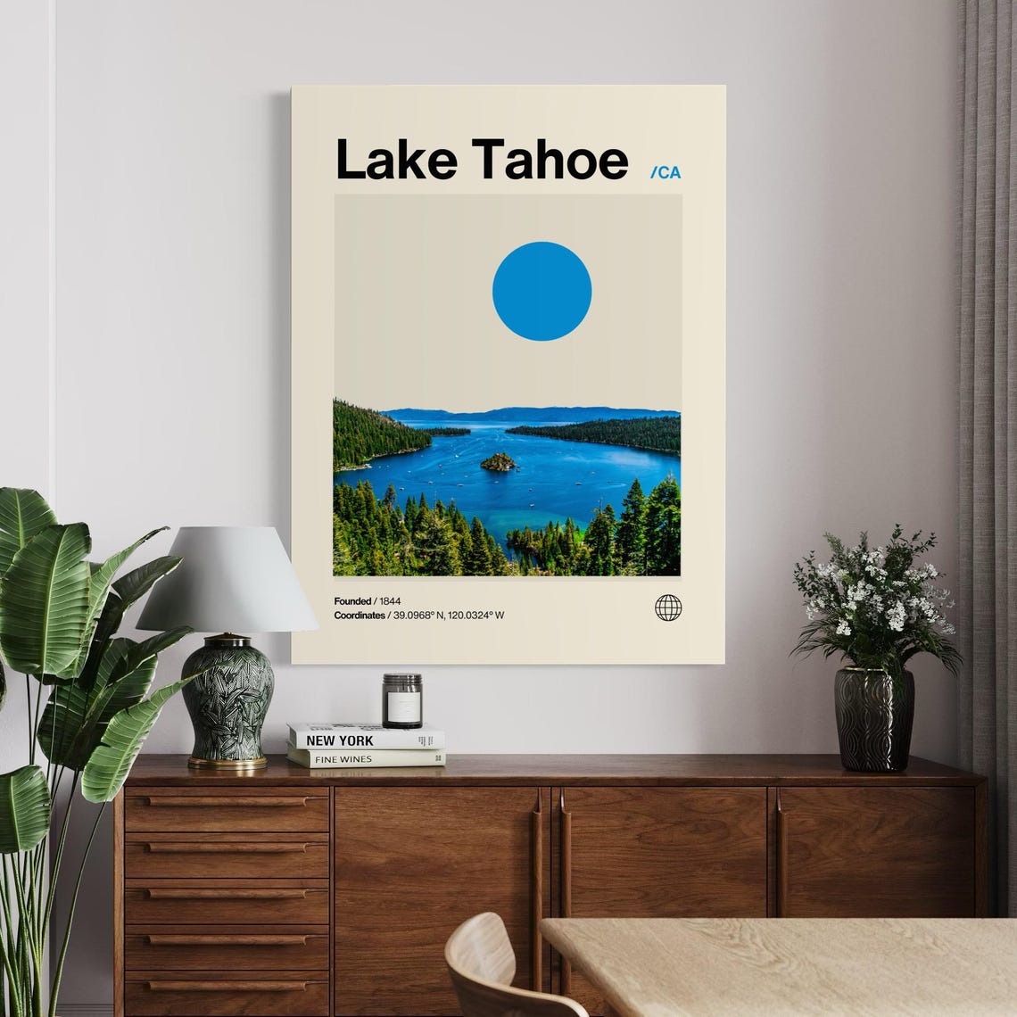 Lake Tahoe California Photo Blue Dot Minimalist Travel Poster - Image 2