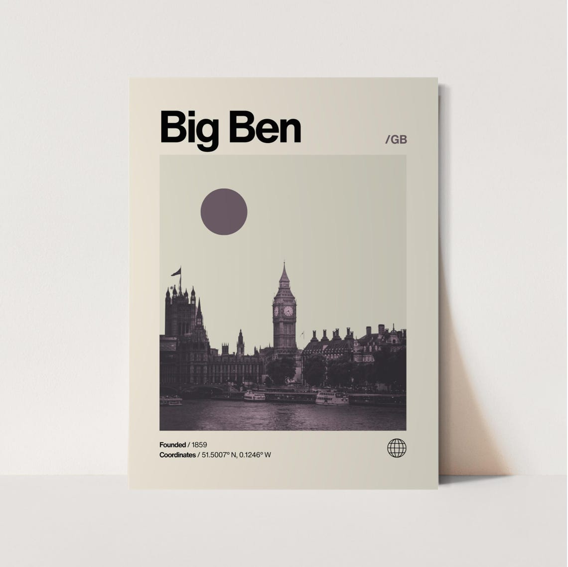 Big Ben London Westminster Riverside Minimalist Mid Century Poster