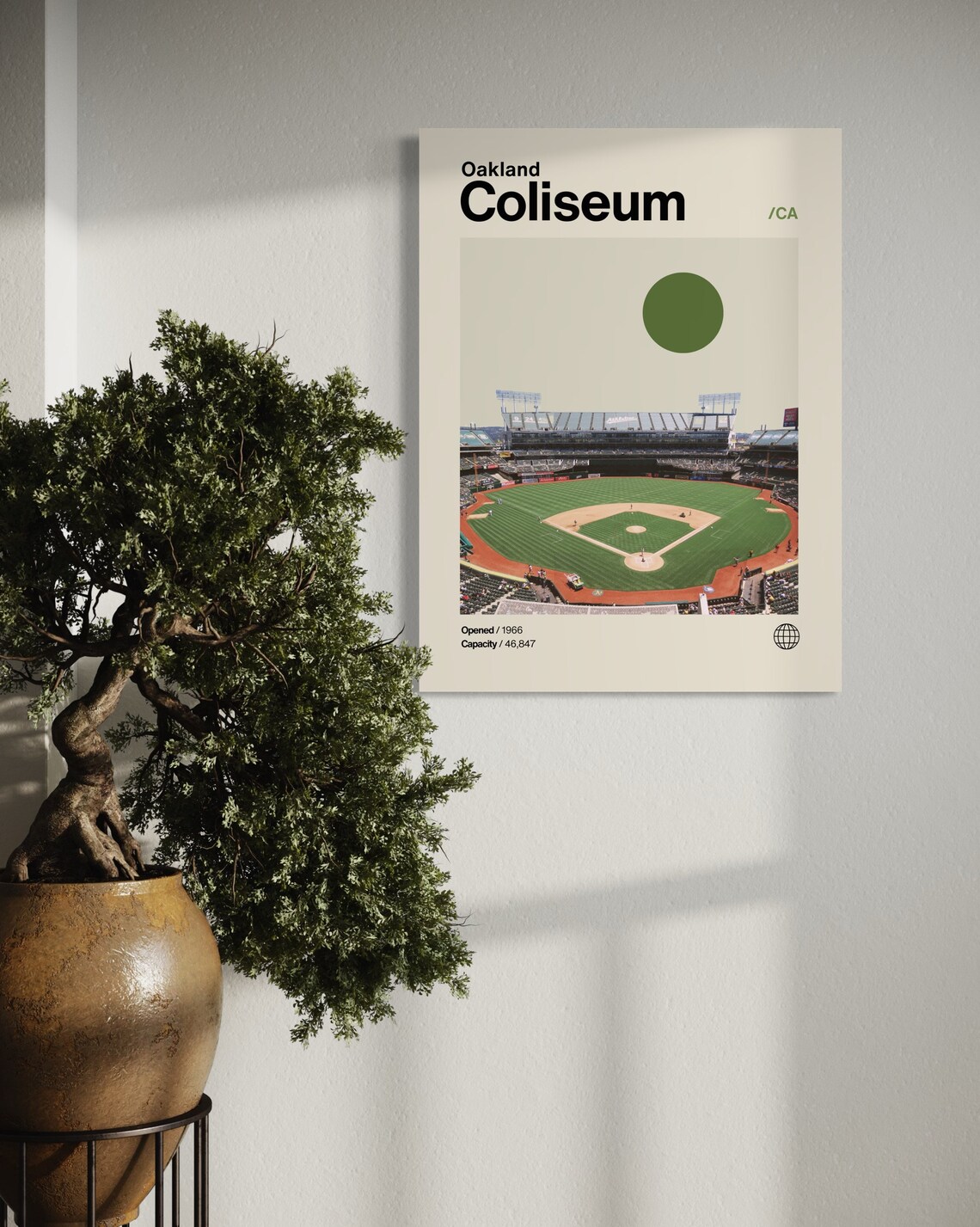 Oakland Coliseum Minimalist Baseball Poster, Mid-Century Modern - Image 3