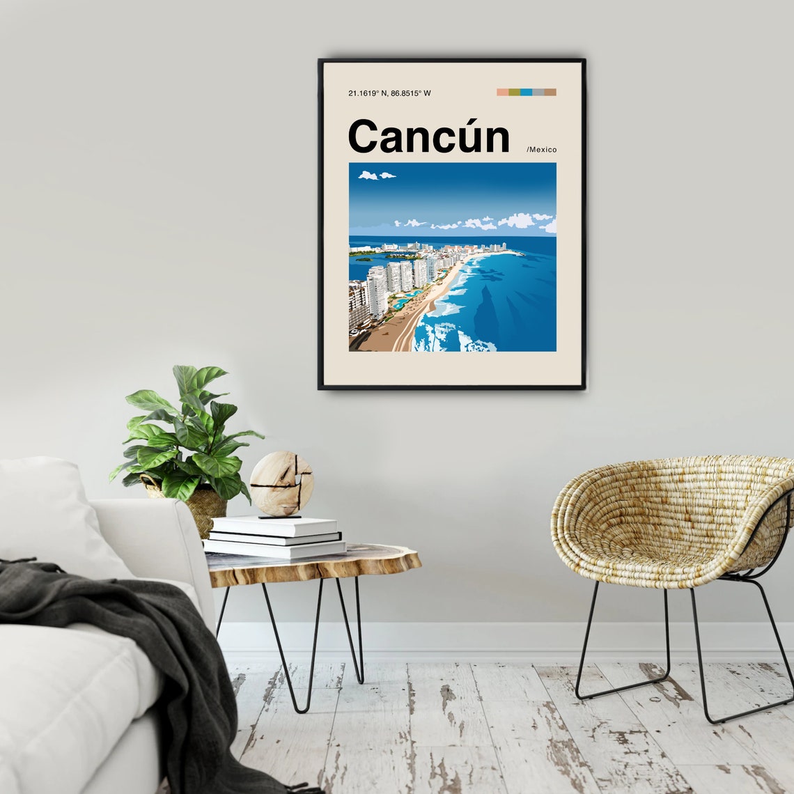 Cancun Mexico Caribbean Beach Aerial Minimalist Travel Poster - Image 2