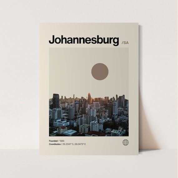 Johannesburg Poster Minimalist Helvetica Mid Century Modern Johannesburg Travel Print Johannesburg Wall Art Johannesburg South Africa