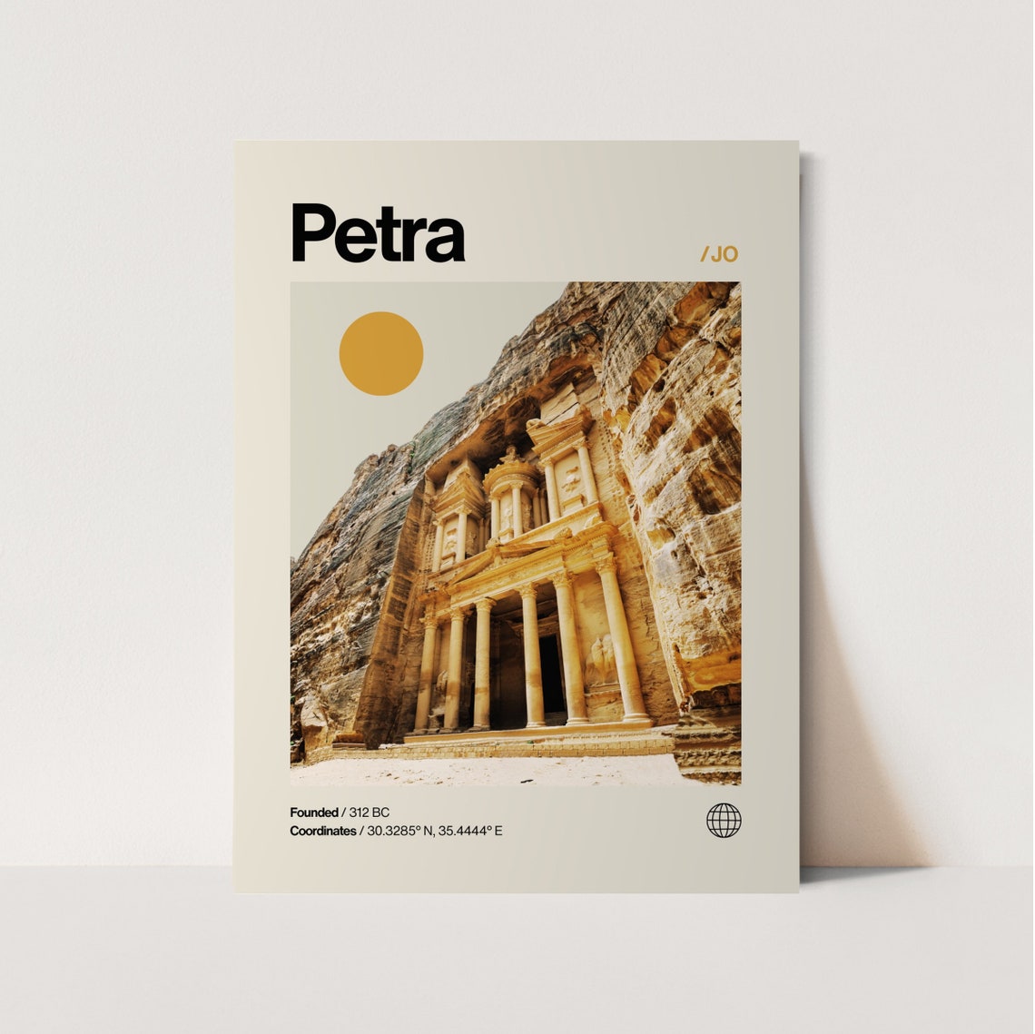 Petra Jordan Treasury Minimalist Mid Century Modern Desert Sun Poster