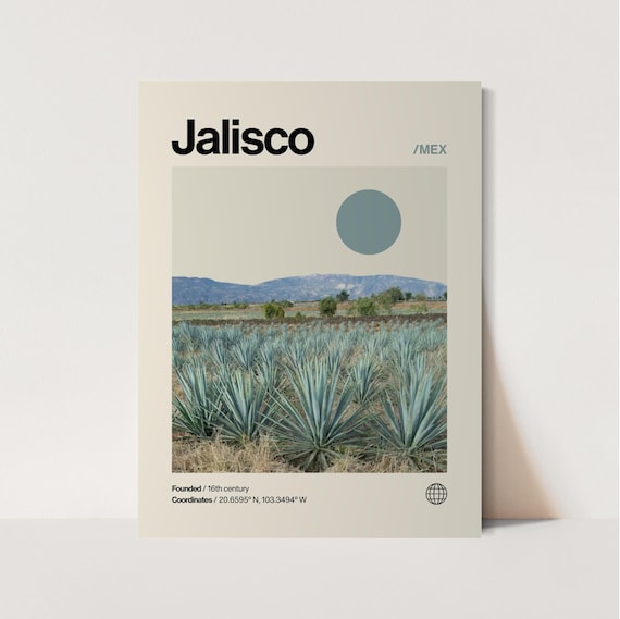 Jalisco Mexico Blue Agave Field Desert Helvetica Travel Poster