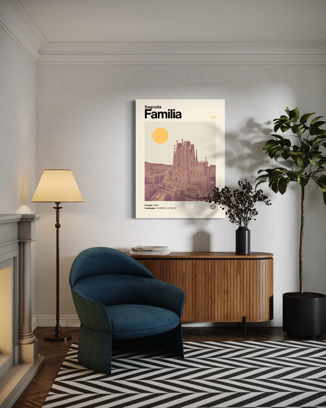 Sagrada Familia Monochromatic Poster Minimalist Helvetica Mid Century Modern Sagrada Familia Travel Print Sagrada Familia Wall Art - Image 2