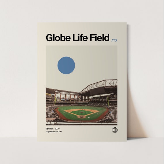 Globe Life Field Poster Rangers Poster Minimalist Helvetica Mid Century Modern Baseball Art Baseball Stadium Poster Texas Rangers