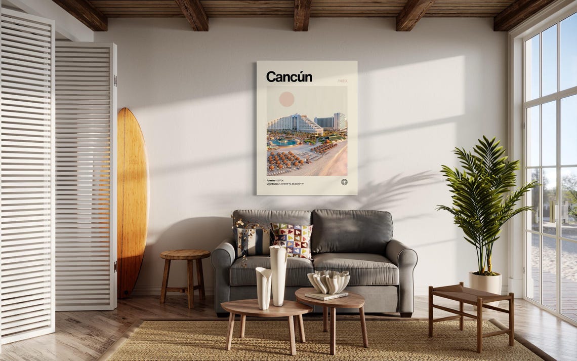 Cancun Mexico Beachfront Resorts Minimalist Mid Century Poster - Image 3