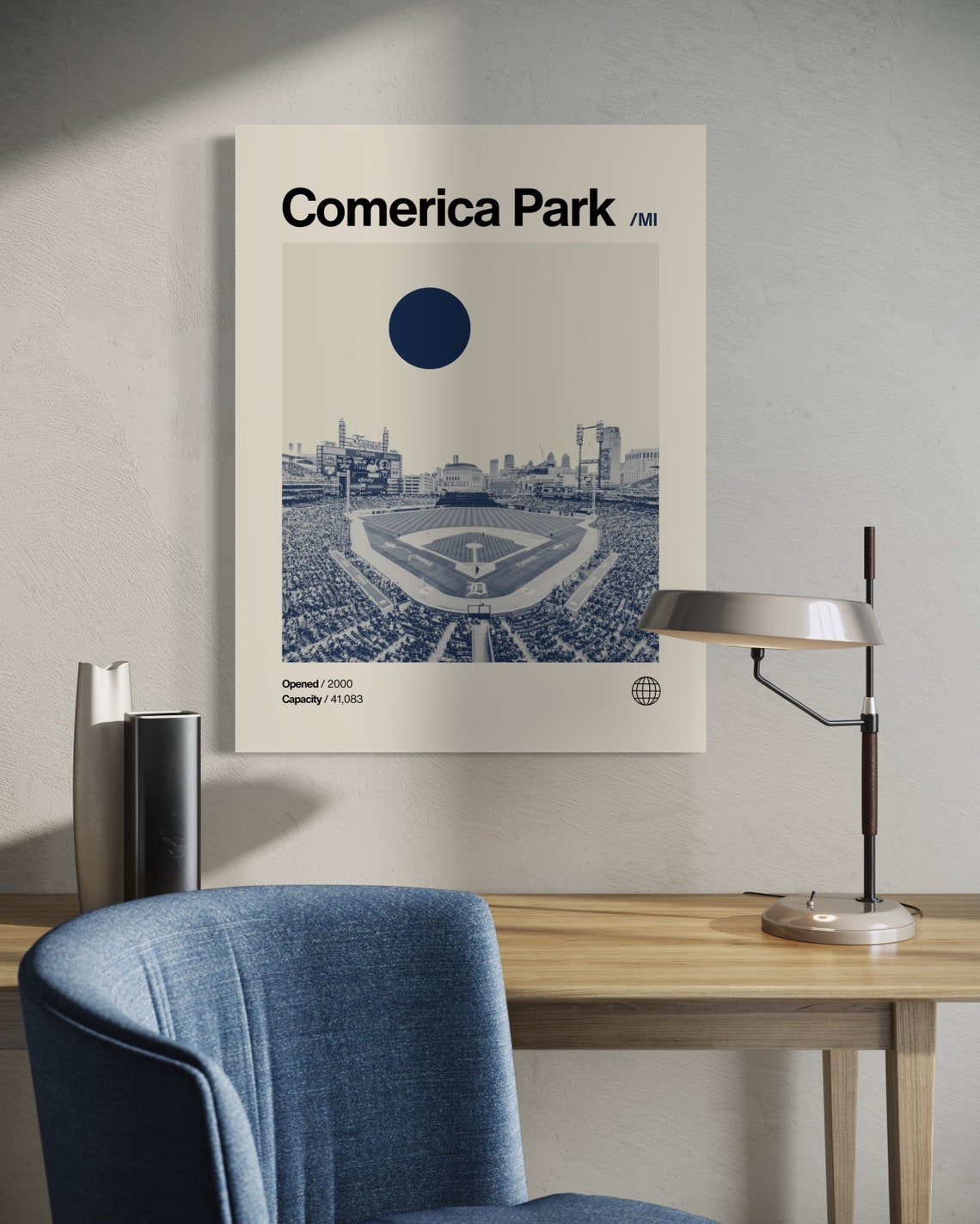 Comerica Park Detroit Tigers Stadium Blue Duotone Minimalist Poster - Image 2