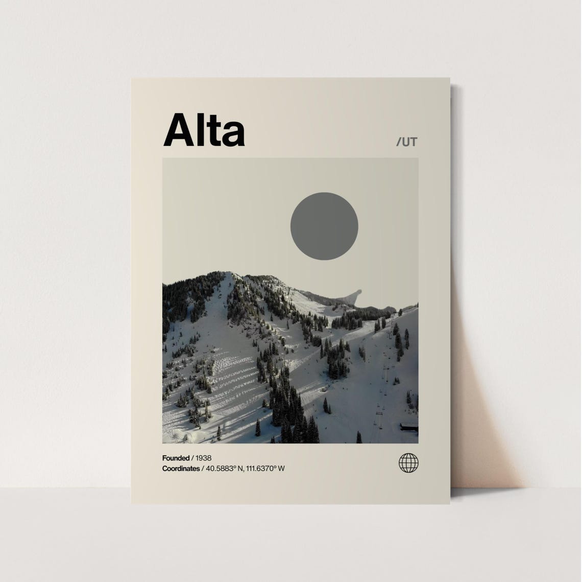 Alta Utah Ski Resort Snow Mountain Minimalist Helvetica Winter Poster
