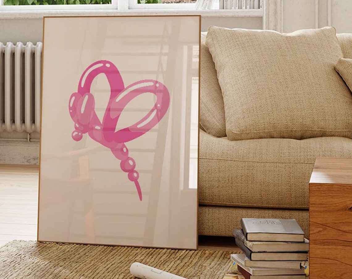Pink Balloon Butterfly Minimalist Trendy Boho Kids Room Poster