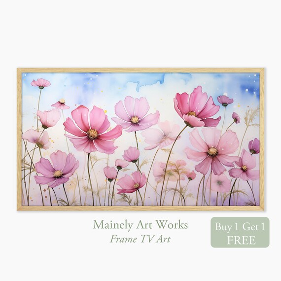 Pink Cosmos Wildflower Delicate Summer Meadow Watercolor Poster