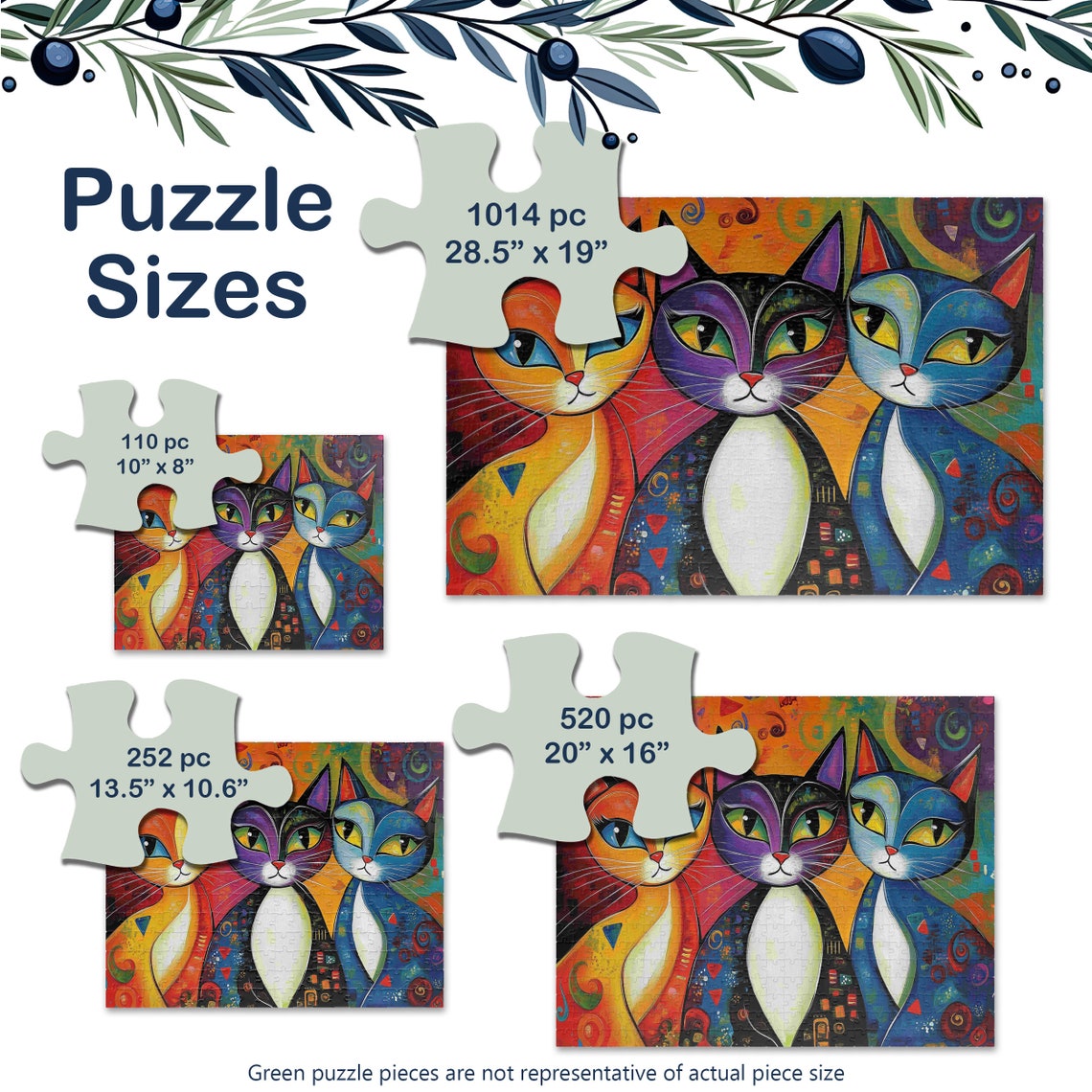 Three Colorful Stylized Cats Abstract Faces Jigsaw Puzzle Poster - Image 3