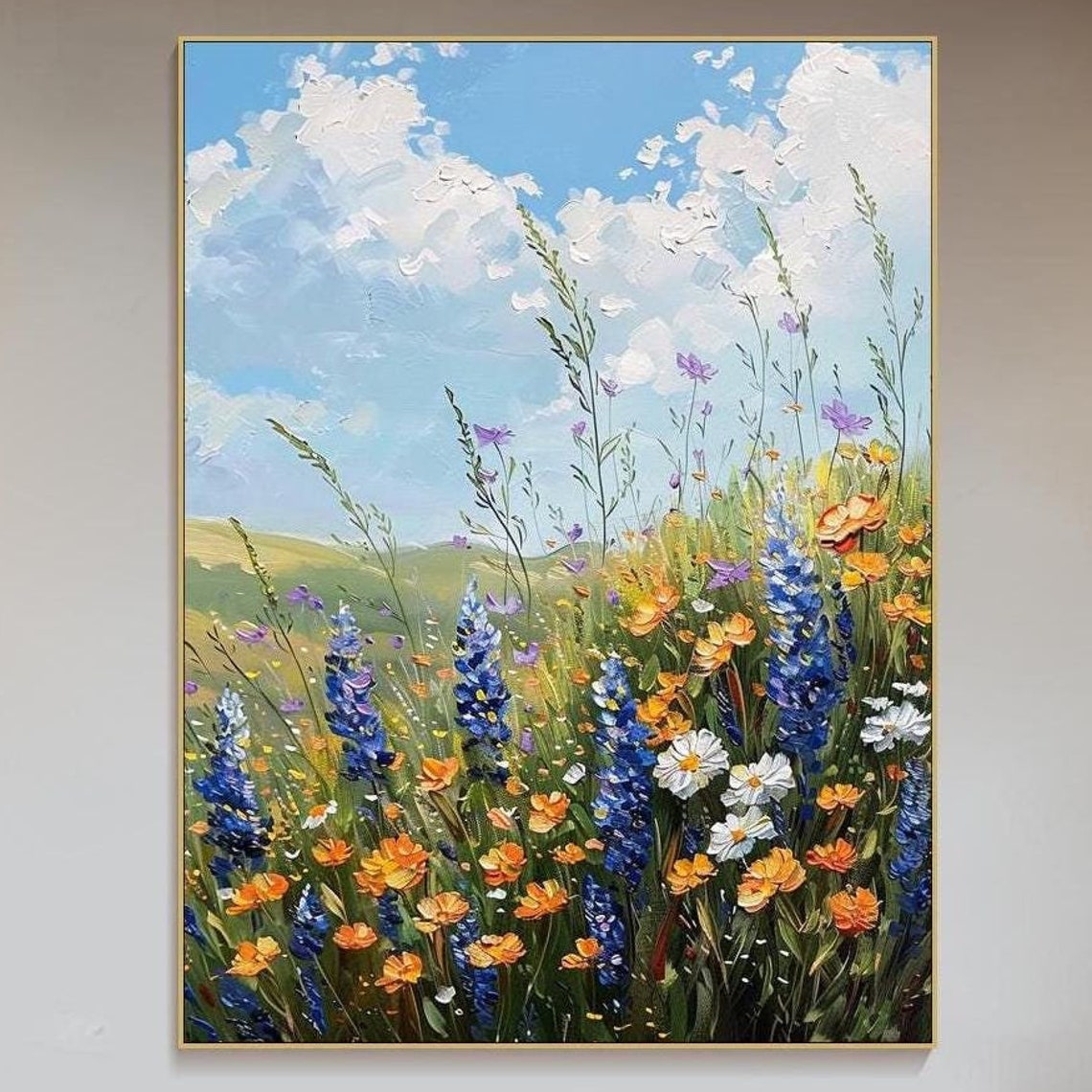 3d Textured Wall Art Wildflower Meadow Art Original Floral Oil Painting Colorful Field Flowers Decor Living Room Wall Art Natural Art