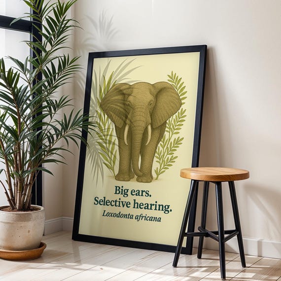 Funny Elephant Vintage Botanical Safari Art Print