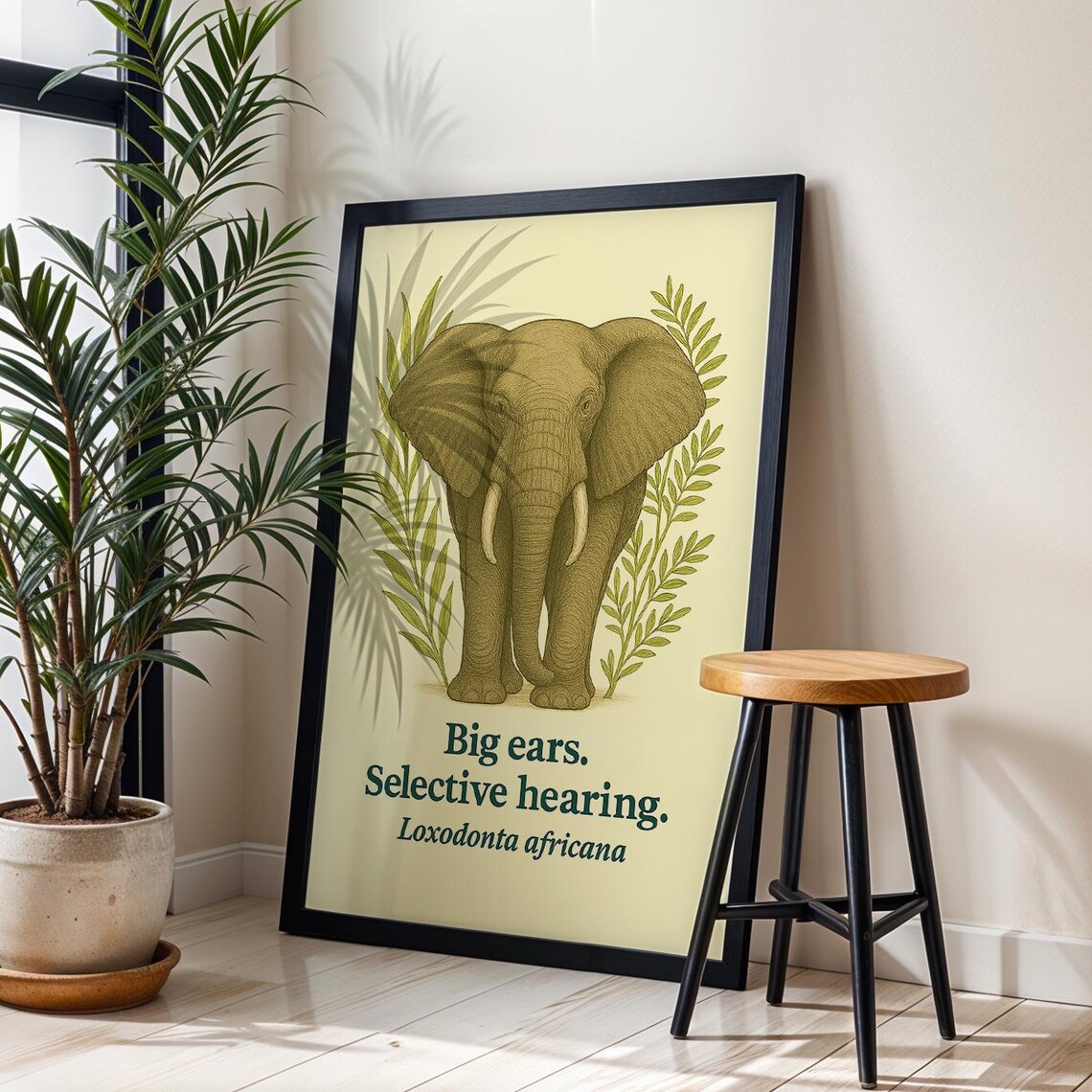 Funny Elephant Vintage Botanical Safari Art Print