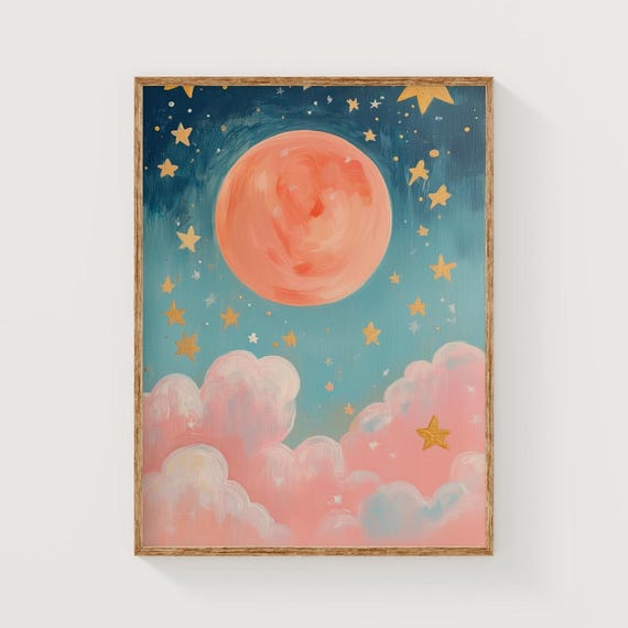 Nursery Moon Stars Art Print, Whimsical Baby Room