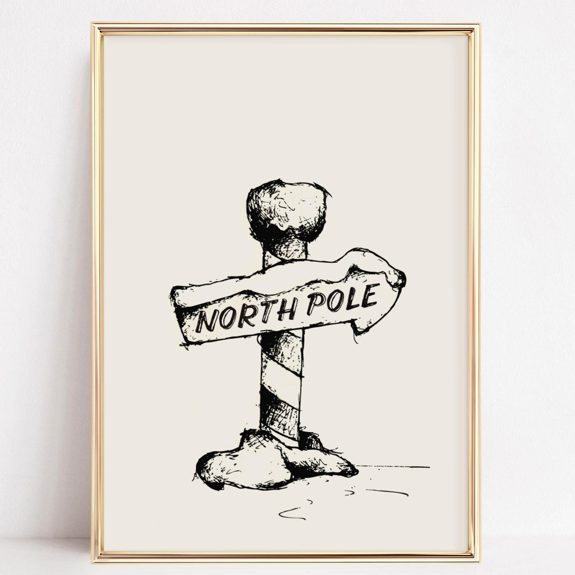 North Pole Signpost Hand Drawn Winter Christmas Sketch Poster