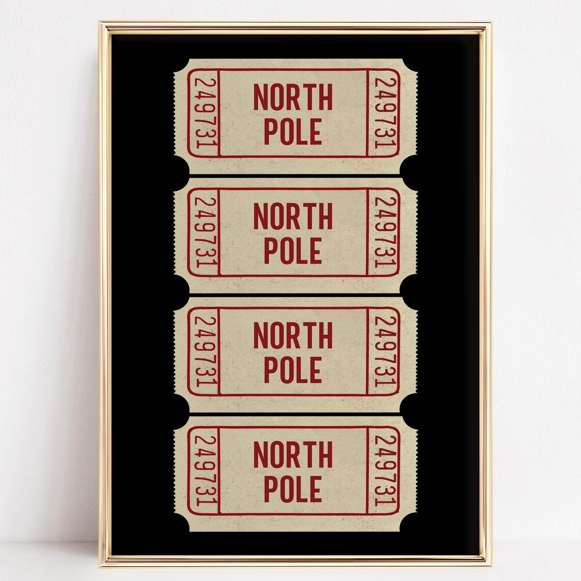 Festive Vintage North Pole Ticket Stubs Christmas Holiday Poster